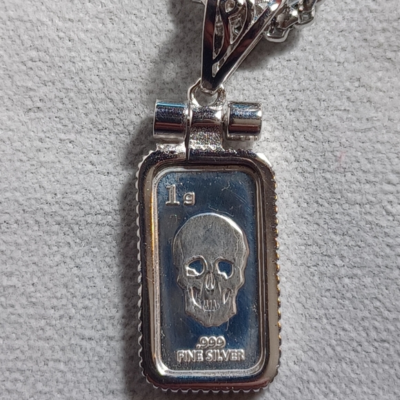 💀 1g Pendant Charm .999 Fine Silver (Bezel .925) High Quality Jewelry Skul… - Picture 4 of 5